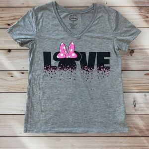 Disney Minnie Mouse LOVE Gray Pink Tee Shirt Juniors Medium 7 9